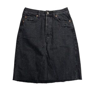 H&M Charcoal A-Line Midi Denim Skirt Raw Hem